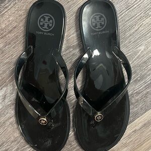 Tory Burch Black/Gold Jelly Flip Flops